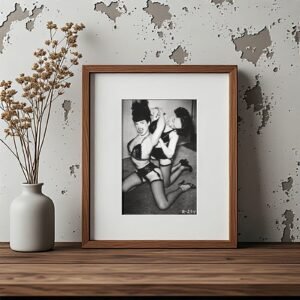 Pin-Up & Glamour Dark-haired Kneeling Boudoir Portrait with Polished Black-and-white Contrast 5x7 Photo Print