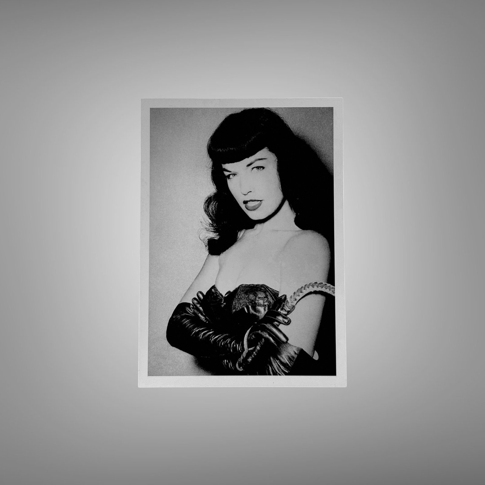 Pin-Up & Glamour Dark-haired Gloved Bust Portrait with Polished Black-and-white Contrast 5x7 Photo Print