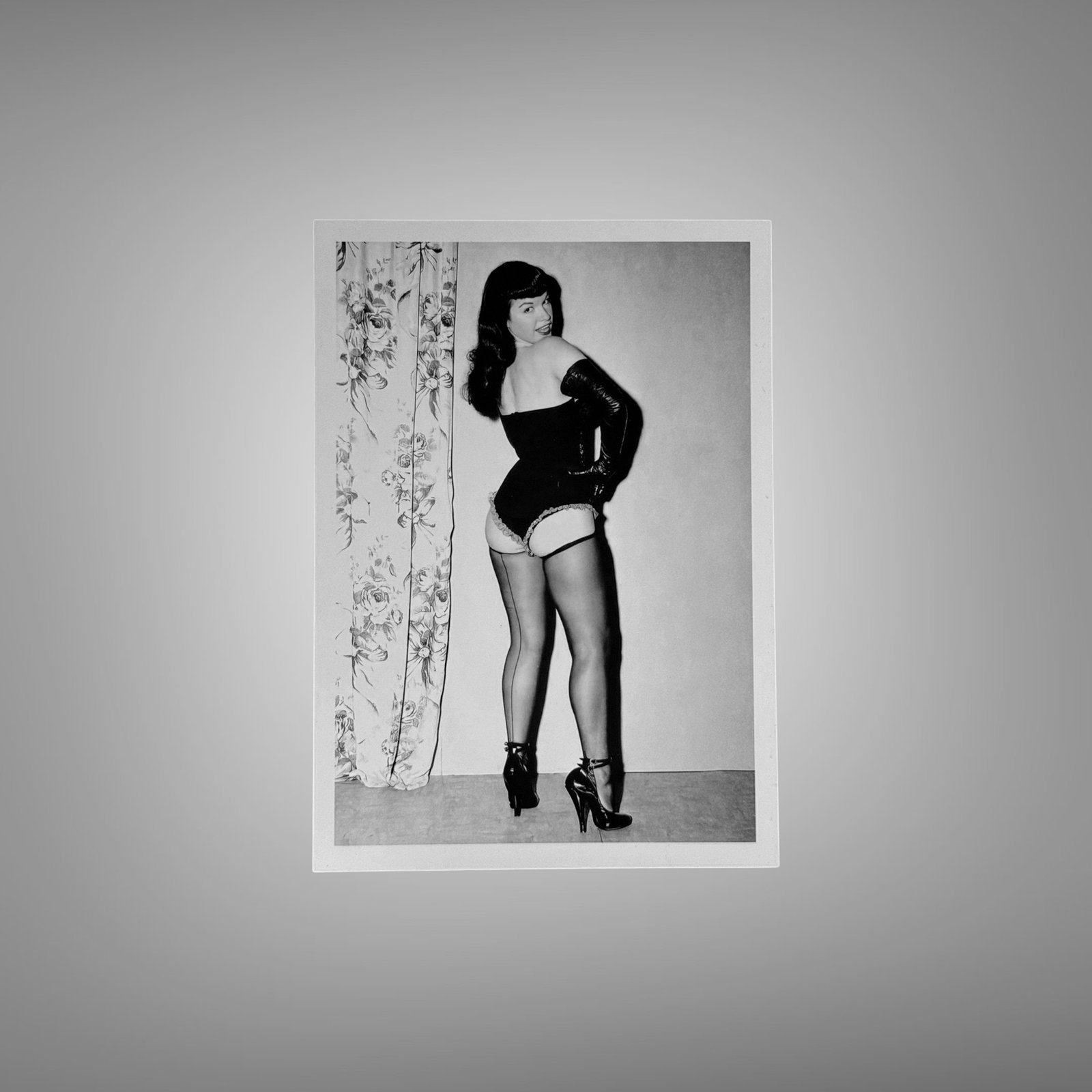 Pin-Up & Glamour Dark-haired Standing Corset Portrait with Polished Black-and-white Contrast 5x7 Photo Print