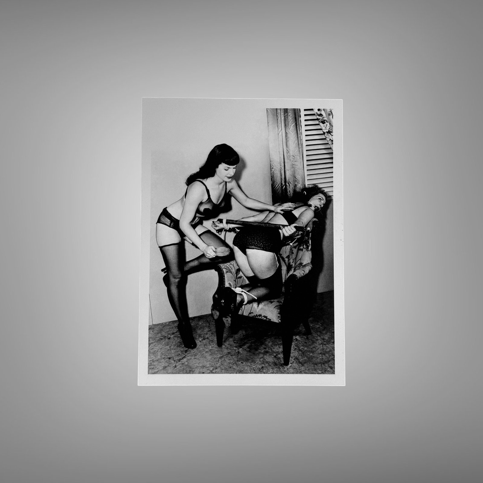 Pin-Up & Glamour Dark-haired Chair-side Room Scene with Polished Black-and-white Contrast 5x7 Photo Print