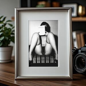 Pin-Up & Glamour Dark-haired Seated Leg-forward Composition with Polished Black-and-white Contrast 5x7 Photo Print
