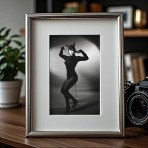 Pin-Up & Glamour Dark-haired Black Silhouette Standing Pose with Polished Black-and-white Contrast 5x7 Photo Print