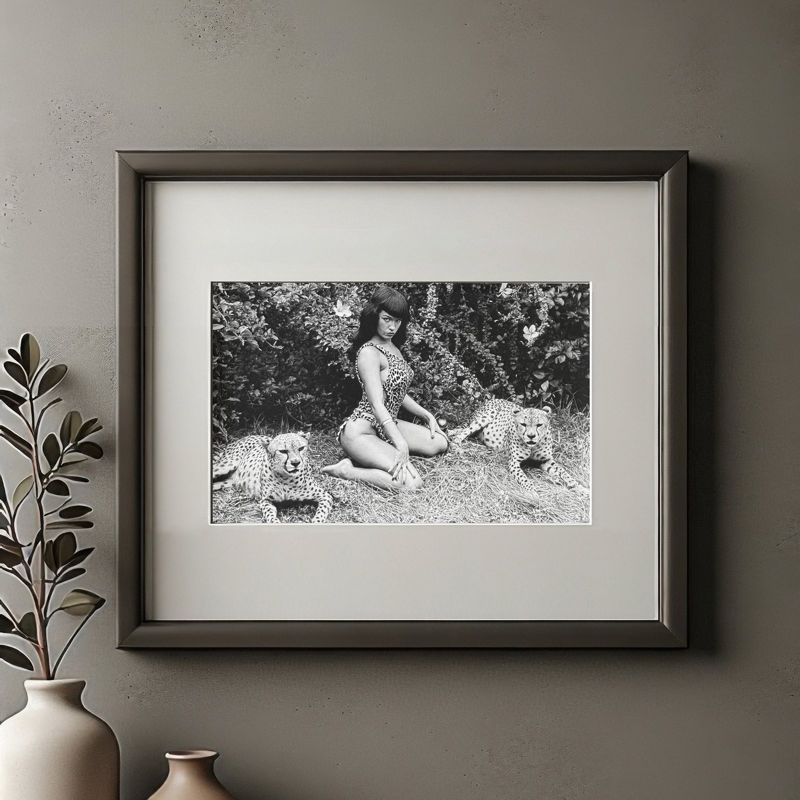 Pin-Up & Glamour Dark-haired Outdoor Leopard-print Pin-Up Scene with Polished Black-and-white Contrast 5x7 Photo Print