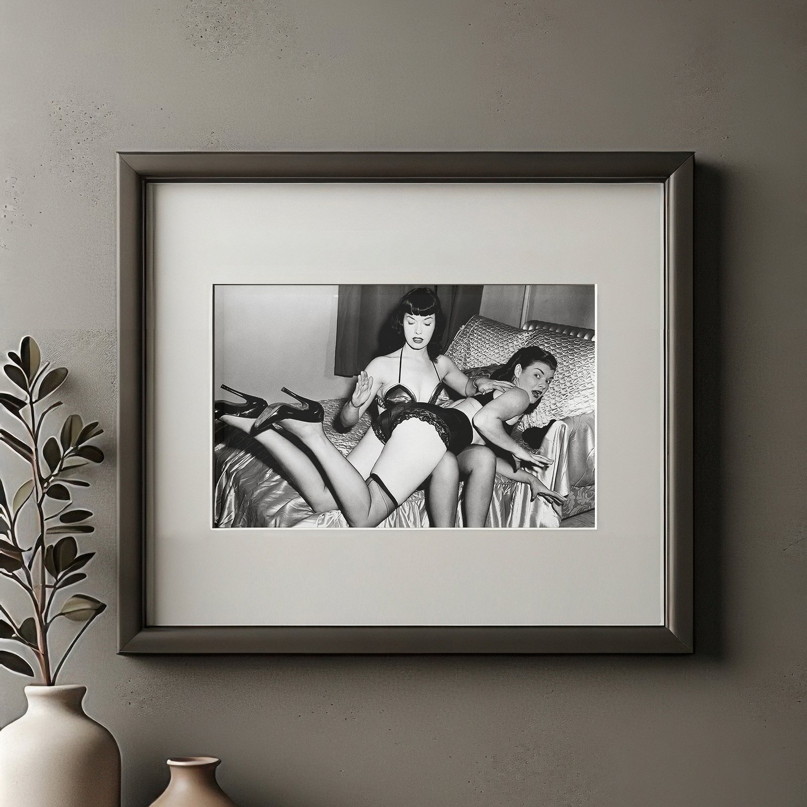 Pin-Up & Glamour Dark-haired Group Stockings Studio Scene with Polished Black-and-white Contrast 5x7 Photo Print
