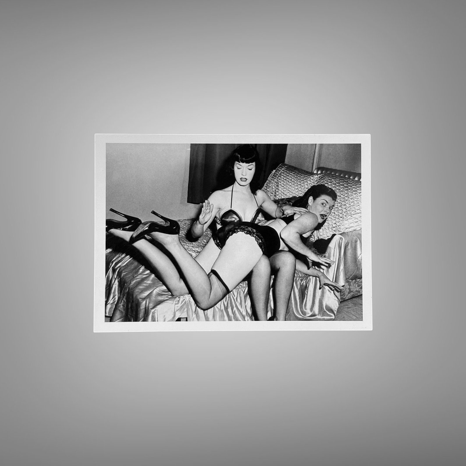 Pin-Up & Glamour Dark-haired Group Stockings Studio Scene with Polished Black-and-white Contrast 5x7 Photo Print