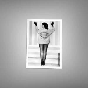Pin-Up & Glamour Dark-haired T-shirt and Stockings Stair Pose with Polished Black-and-white Contrast 5x7 Photo Print