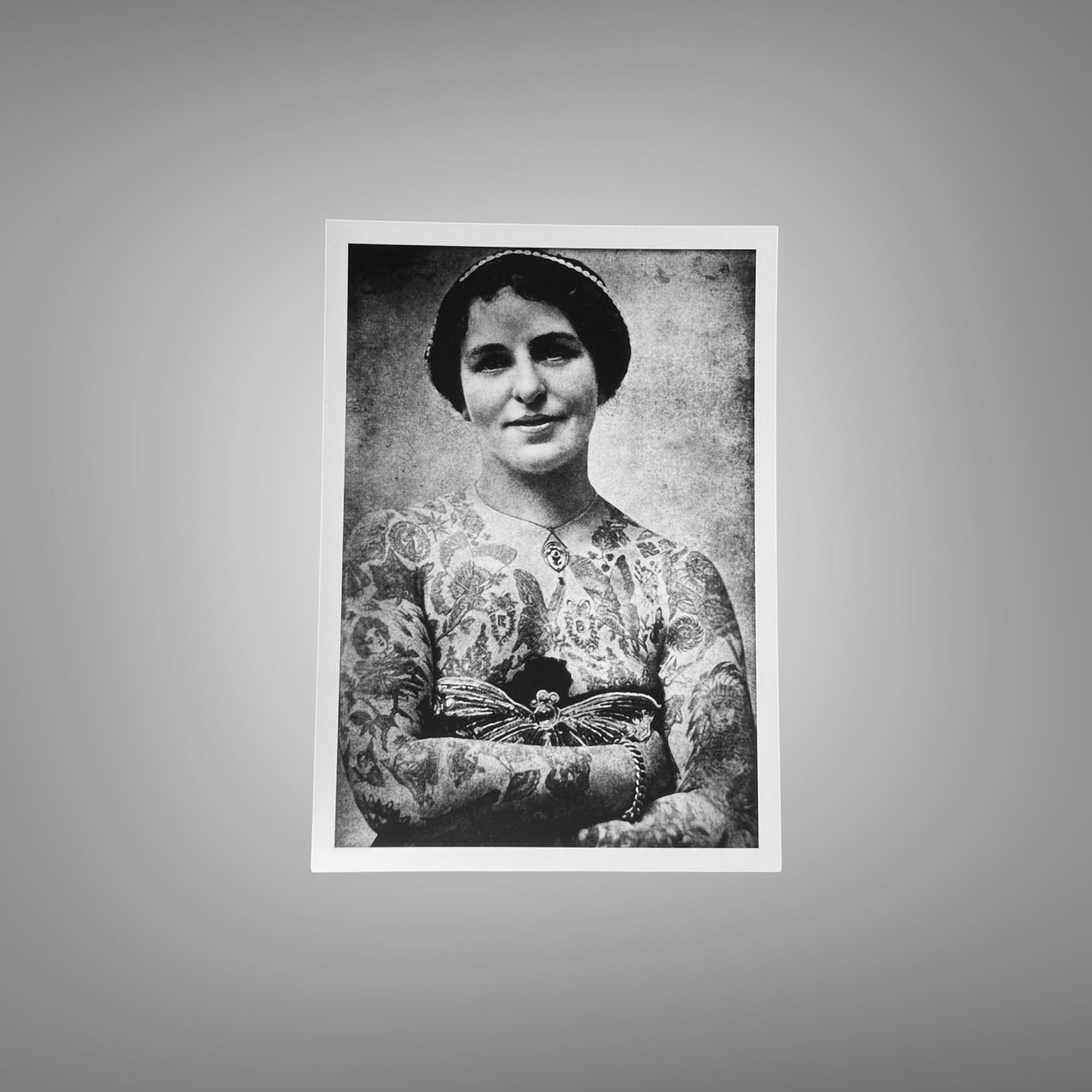 Pin-Up & Glamour Tattooed Woman Front-facing Portrait with Parlor-era Styling 5x7 Photo Print