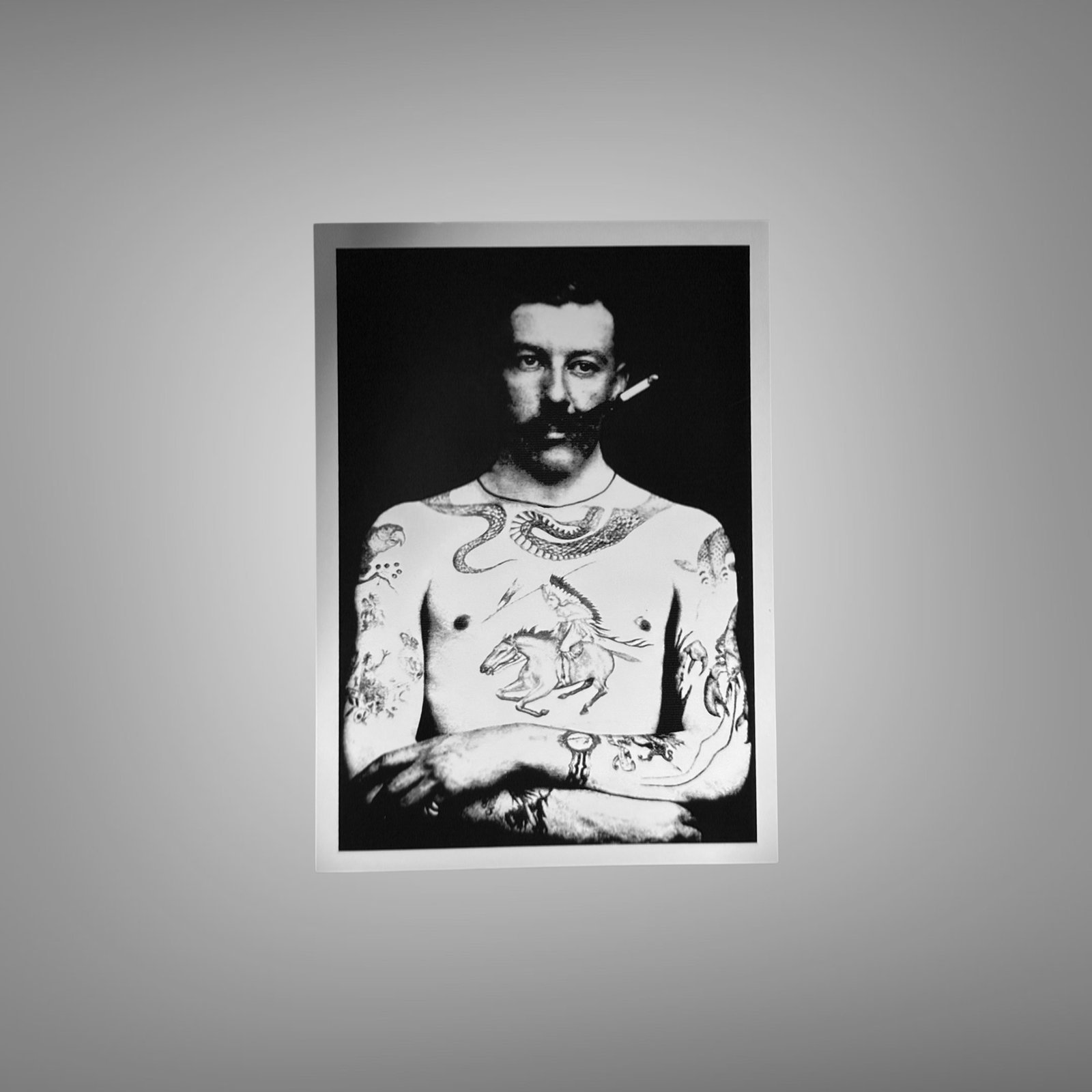 Pin-Up & Glamour Tattooed Man Portrait On a Dark Background with Folded Arms 5x7 Photo Print