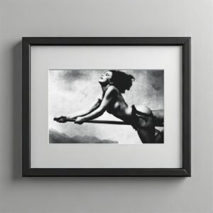 Pin-Up & Glamour Illustrated Witch-on-broom Novelty Image with Moon and Cat 5x7 Photo Print