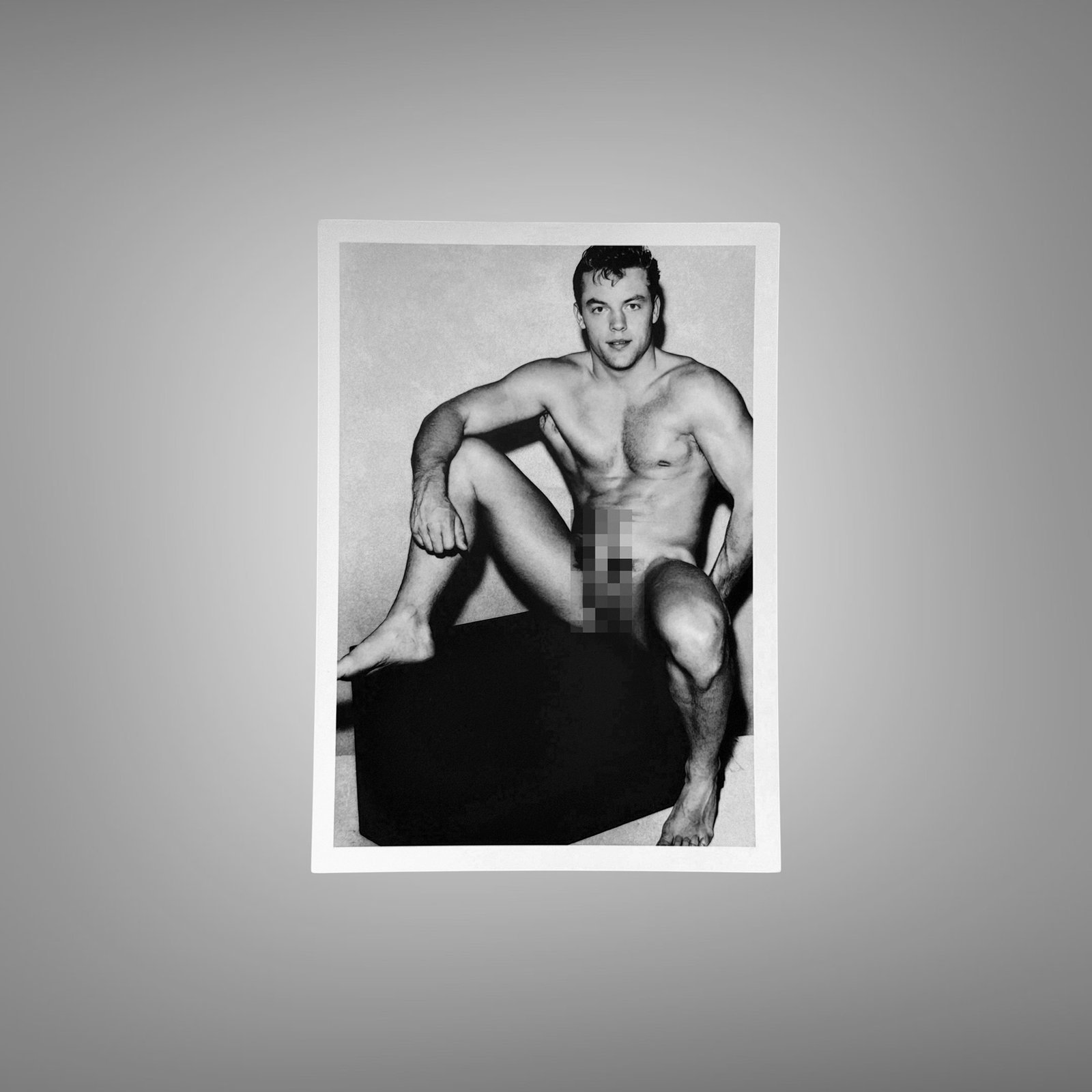 Male Physique Seated Physique Model with Clean Studio Contrast 5x7 Photo Print