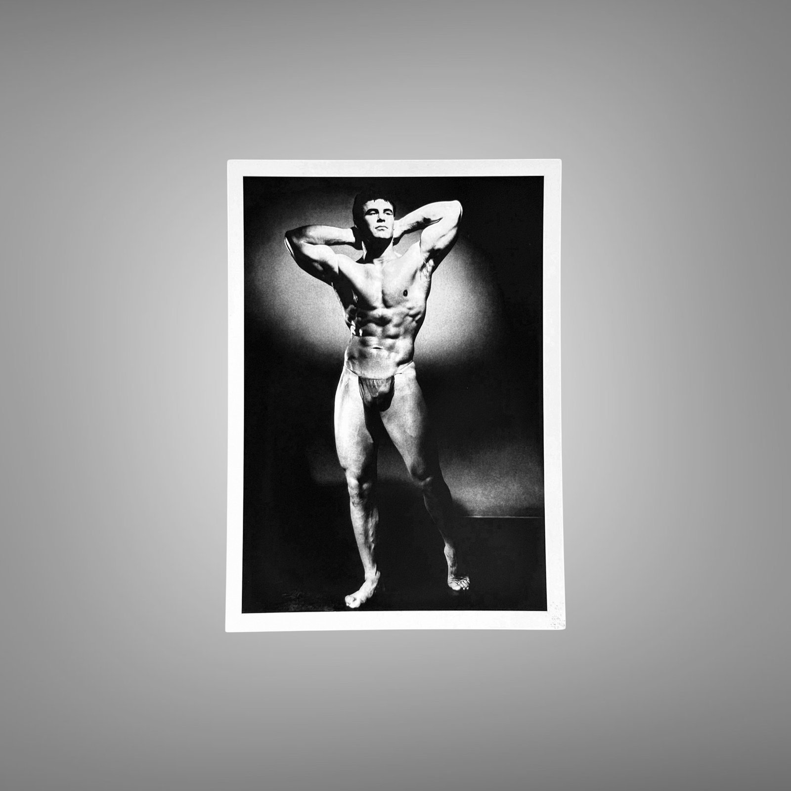 Male Physique Hands-behind-head Bodybuilder Pose in Spotlight 5x7 Photo Print