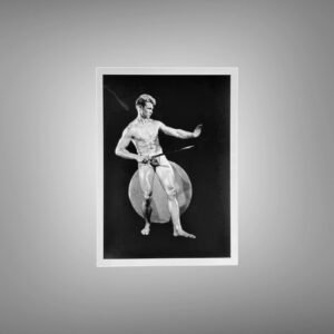 Male Physique Bodybuilder Holding Prop in Dark Studio Setting 5x7 Photo Print