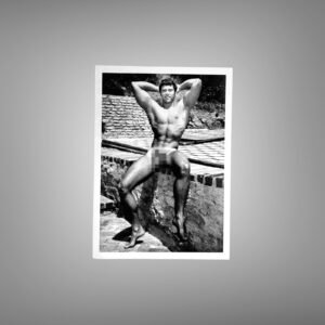 Male Physique Seated Muscular Portrait On Rough Stone or Wood 5x7 Photo Print