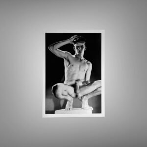 Male Physique Seated Cap-wearing Figure Study with Prop 5x7 Photo Print