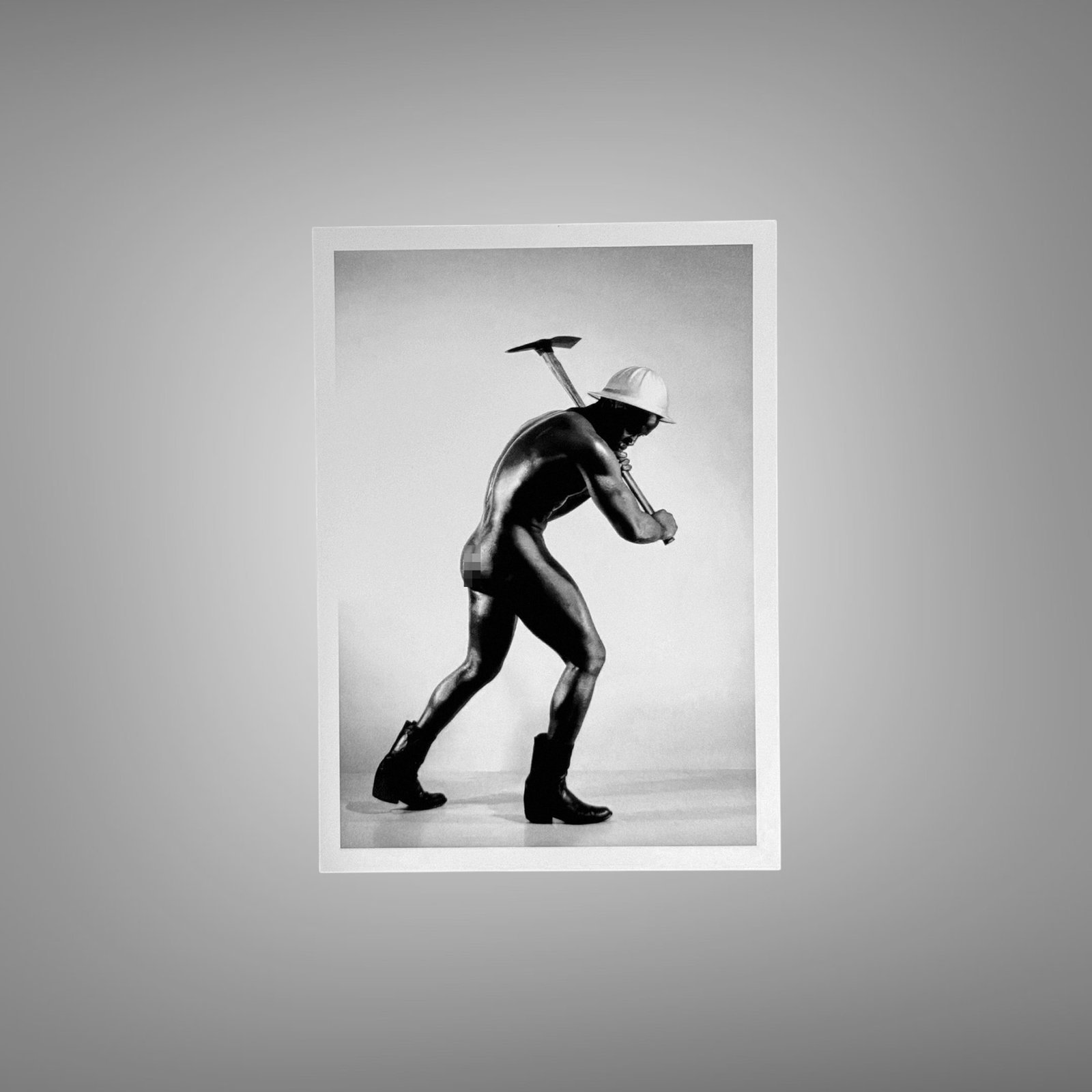 Male Physique an Athletic Studio Seated Pose with Sculptural Posture and Athletic Studio Styling 5x7 Photo Print