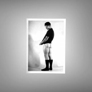 Male Physique Hands Behind Head Strength Pose with Sculptural Posture and Athletic Studio Styling 5x7 Photo Print