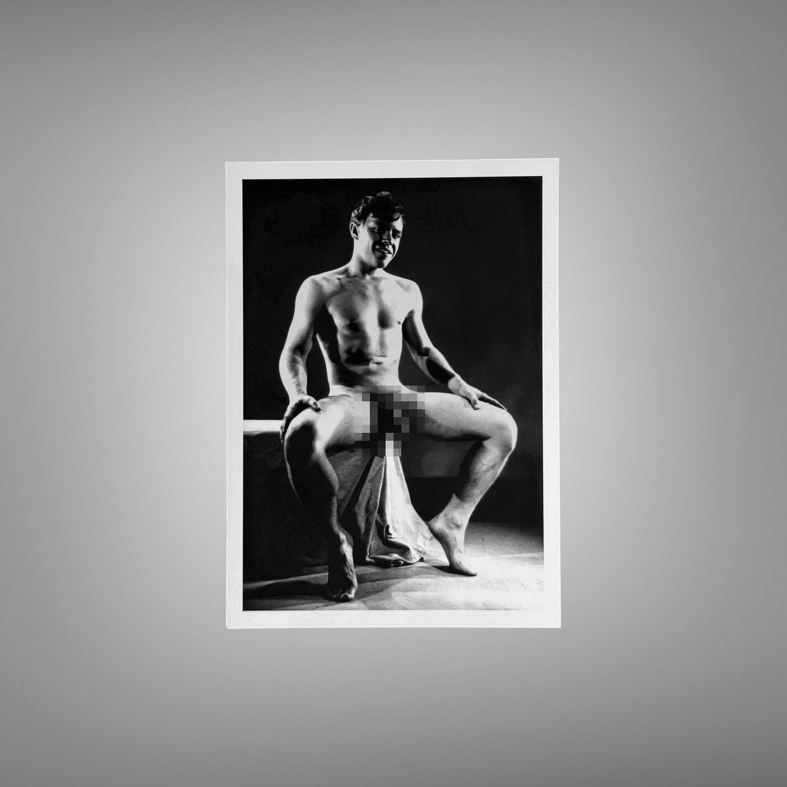 Male Physique Barbell Strength Studio Portrait with Sculptural Posture and Athletic Studio Styling 5x7 Photo Print