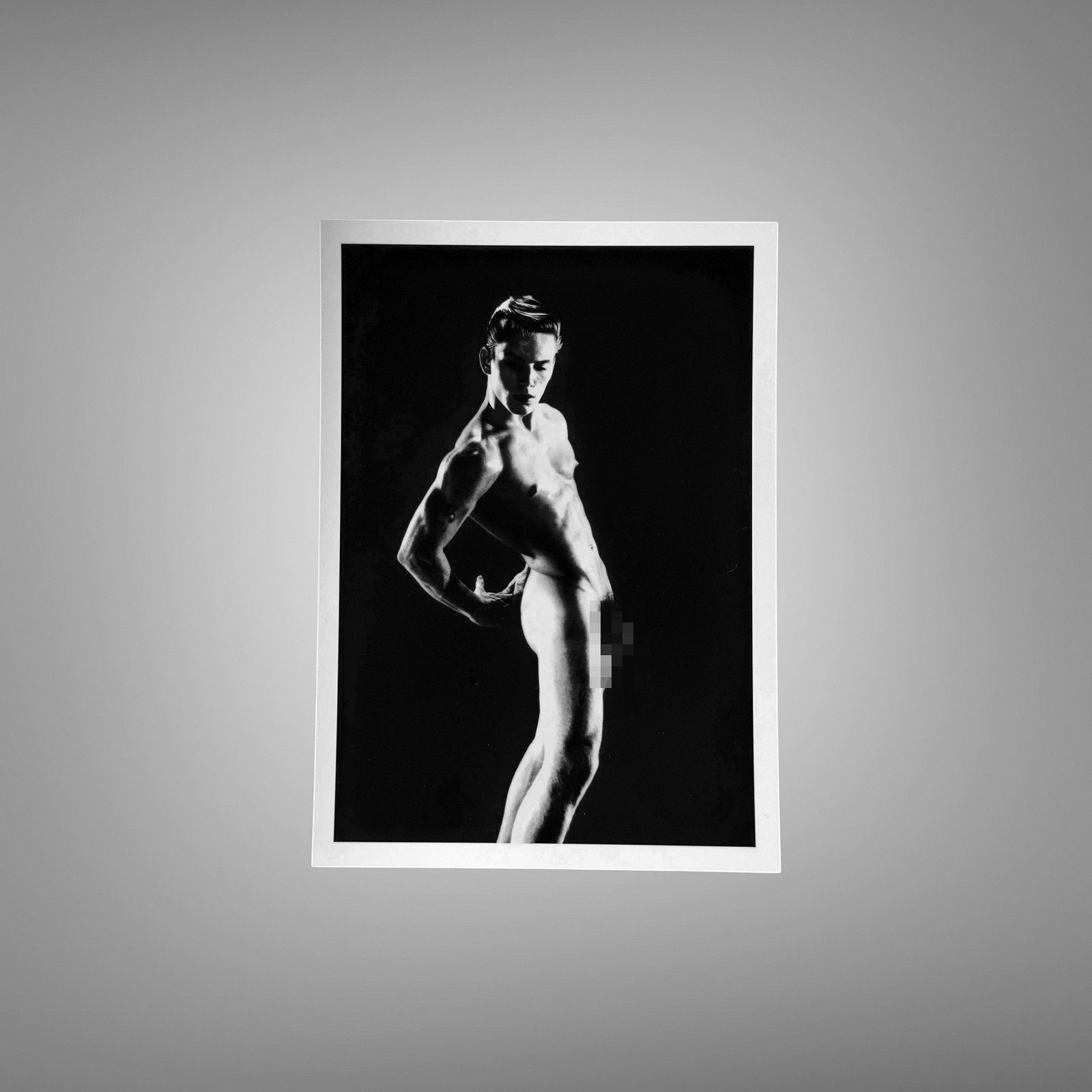 Male Physique Shadowed Studio Body Portrait with Sculptural Posture and Athletic Studio Styling 5x7 Photo Print