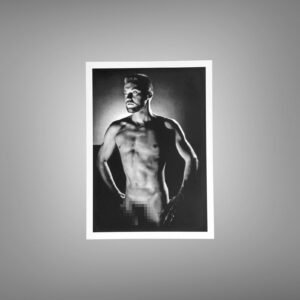 Male Physique Roman Column Seated Portrait with Sculptural Posture and Athletic Studio Styling 5x7 Photo Print