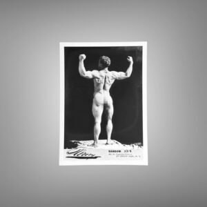 Male Physique Bench Seated Muscle Portrait with Sculptural Posture and Athletic Studio Styling 5x7 Photo Print