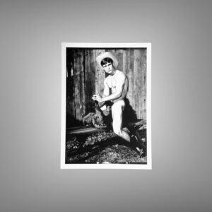 Male Physique Vintage Wrestling Stance Portrait with Sculptural Posture and Athletic Studio Styling 5x7 Photo Print