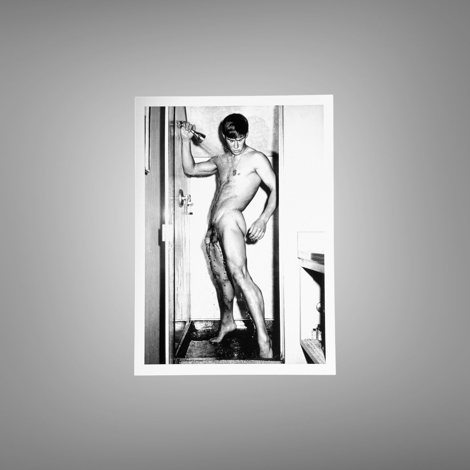 Male Physique Bent Knee Studio Pose with Sculptural Posture and Athletic Studio Styling 5x7 Photo Print