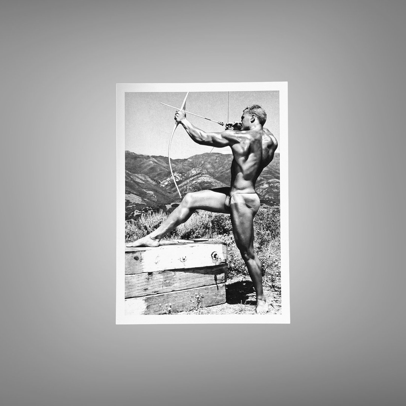 Male Physique Half Turn Athletic Portrait with Sculptural Posture and Athletic Studio Styling 5x7 Photo Print