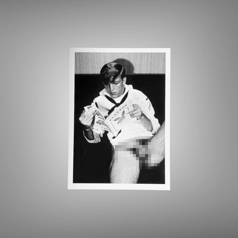 Male Physique Rock Wall Strength Portrait with Sculptural Posture and Athletic Studio Styling 5x7 Photo Print