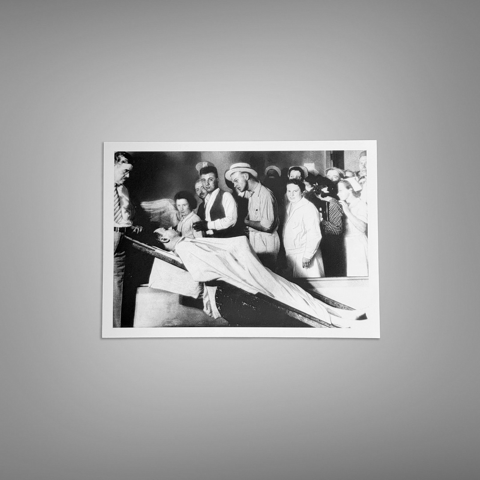 Crime Group Gathered Around Bed or Stretcher in Documentary Photo 5x7 Photo Print